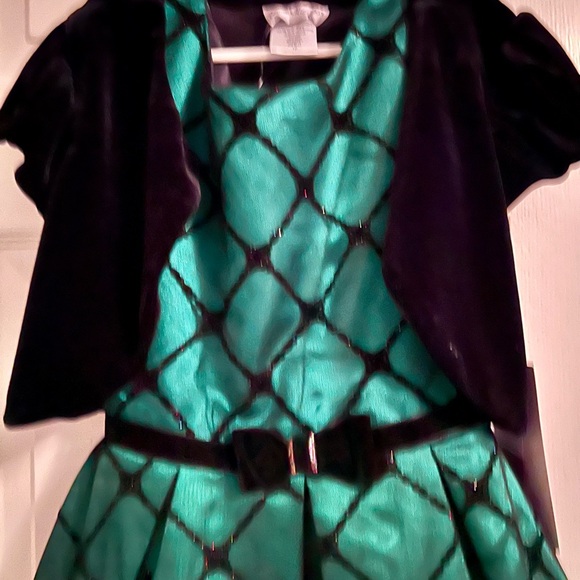 NWT Green Satin Dress with Velvet Jacket Sz 10 - Picture 4 of 9